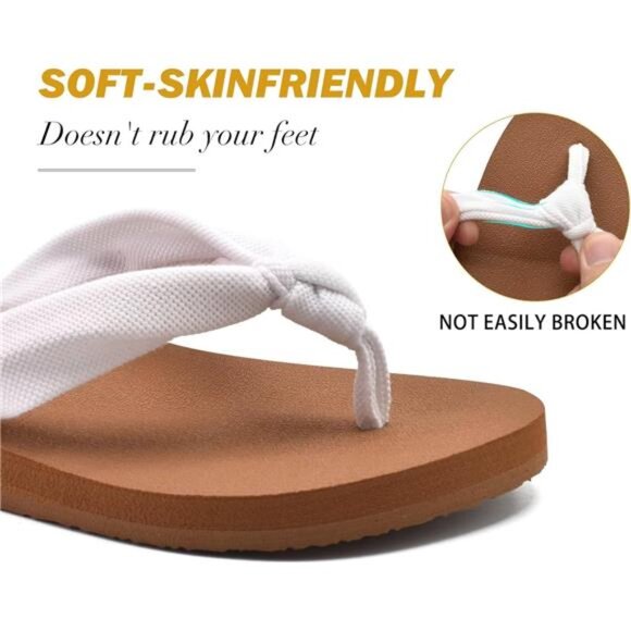 Women's Flip Flops -Comfortable Yoga Mat Cushion Sandals for Summer, White Khaki - Picture 6 of 7
